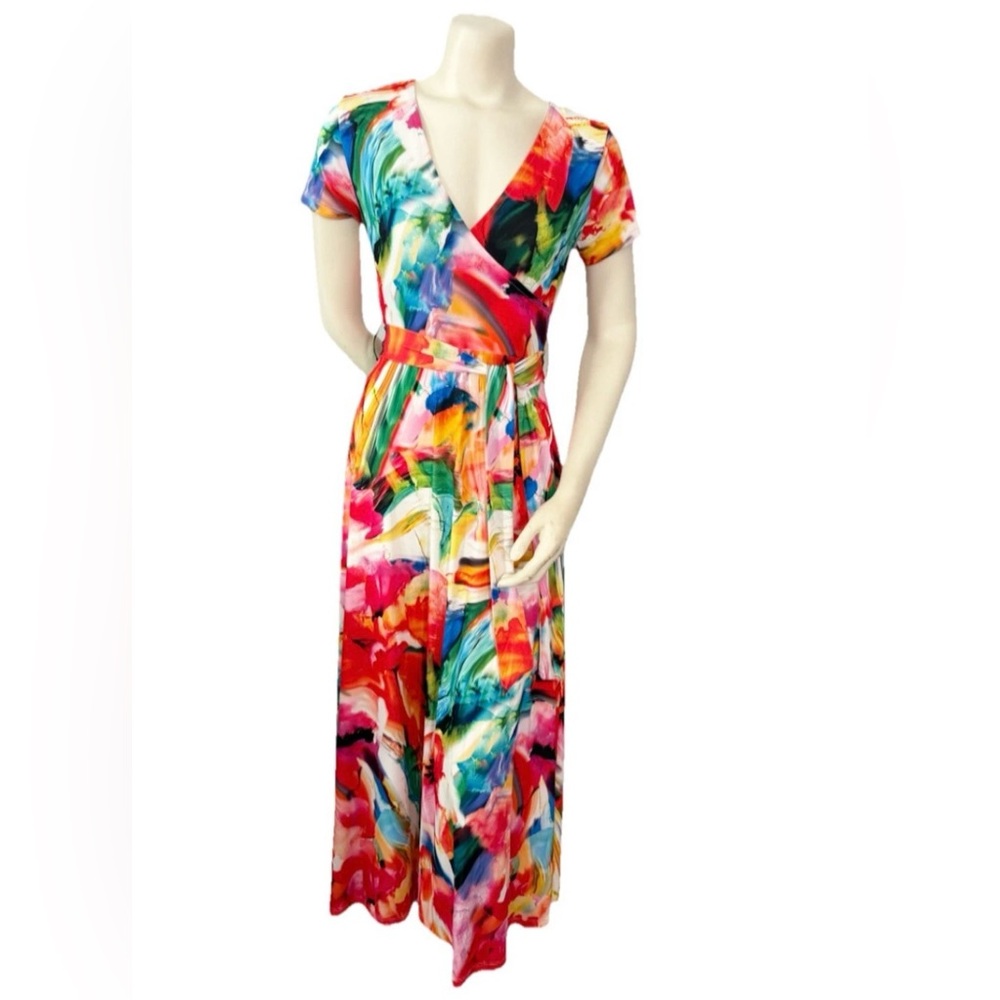 Venus XS Multicolor Abstract Paint Brush Maxi Dress